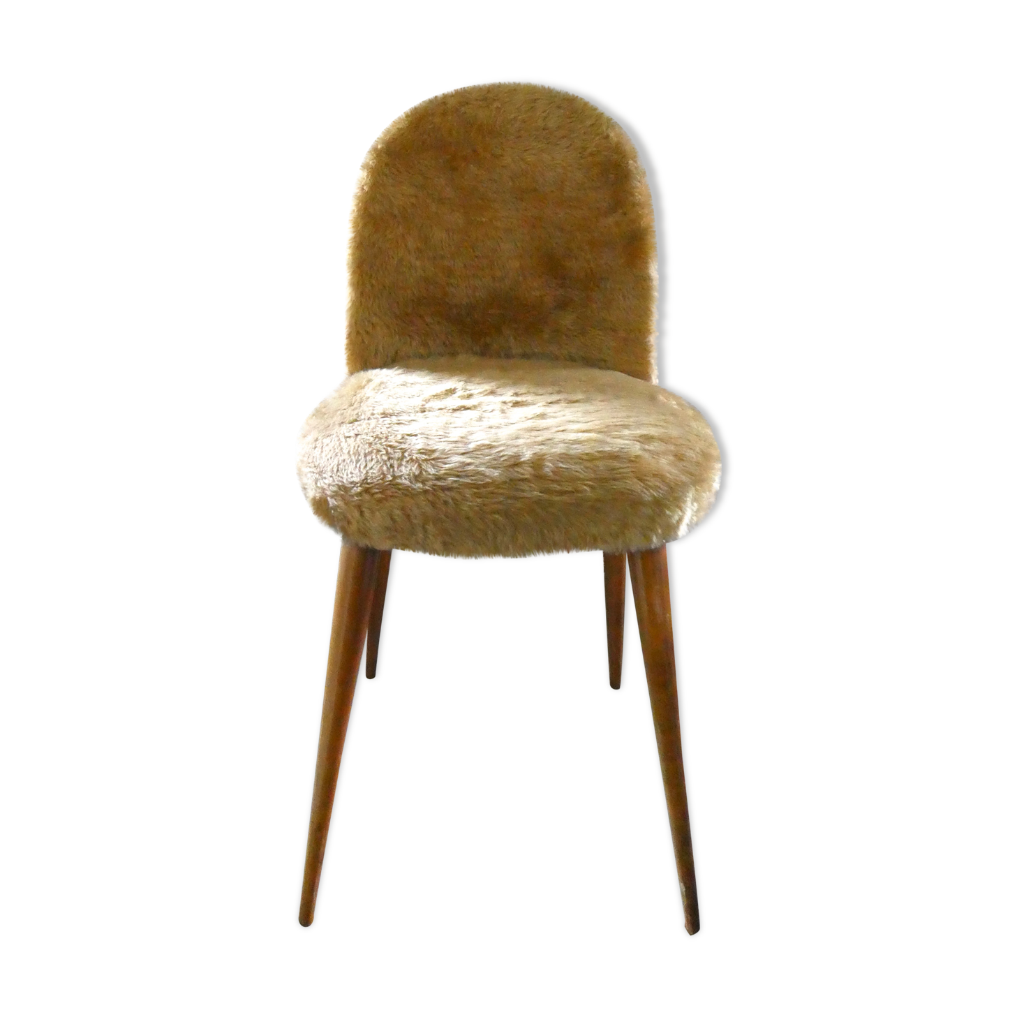 Golden moumoute chair, wooden compass feet, 60s