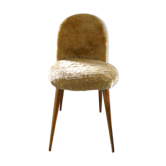 Chaise moumoute mordorée pieds compas en bois années 60