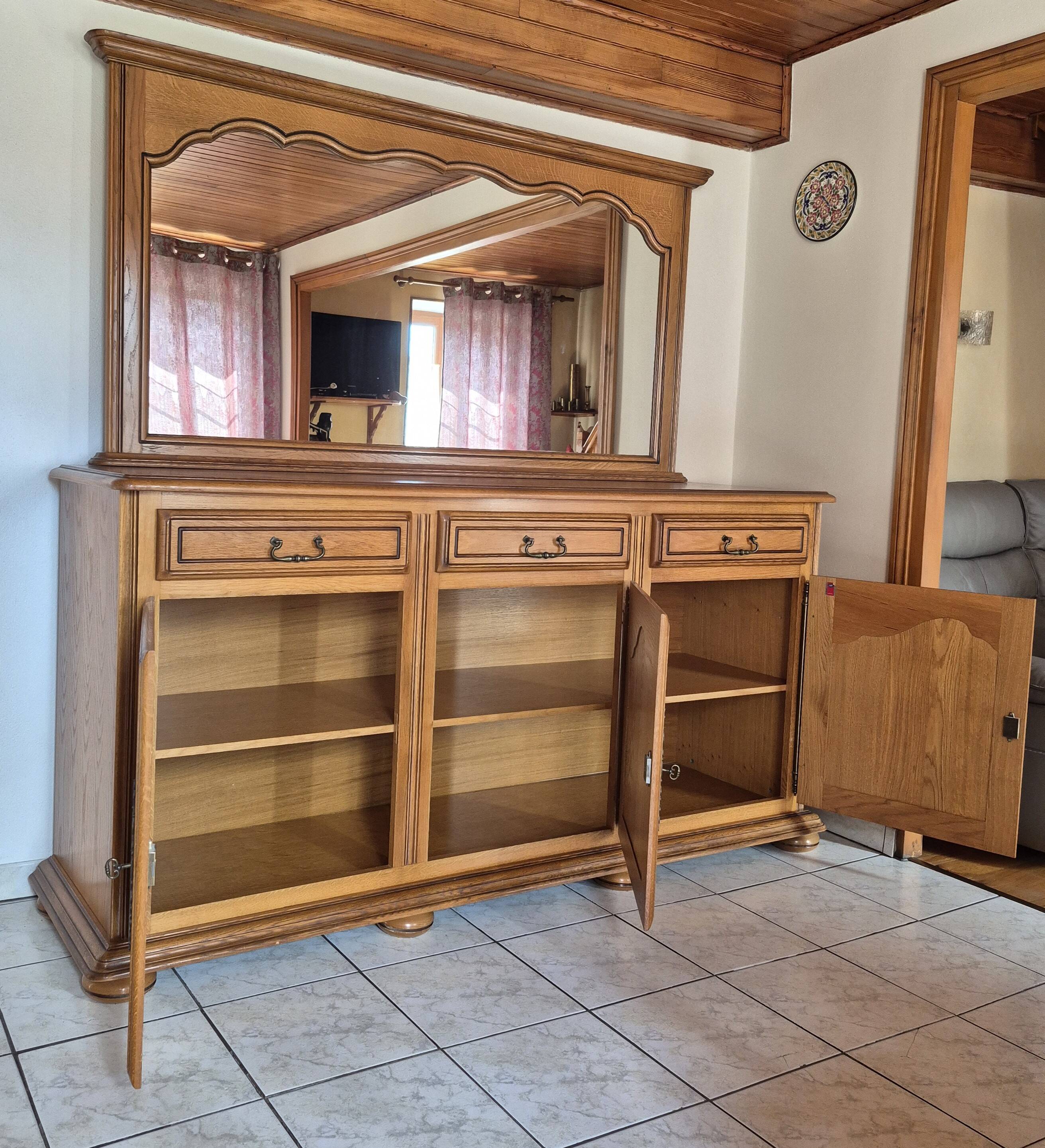 Rustic style buffet with mirror – Solid wood – Very good condition
