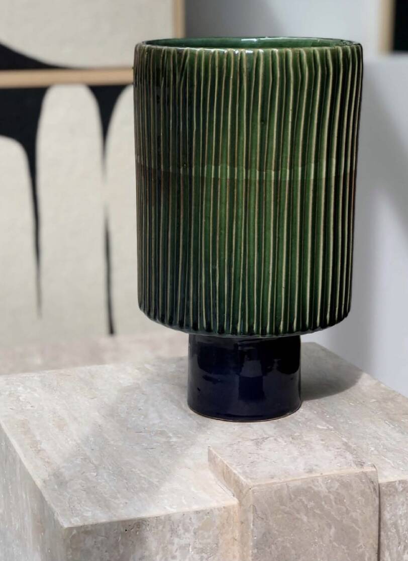 Milos vase in green and navy blue ceramic