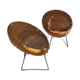 Pair of 1960s wicker armchairs