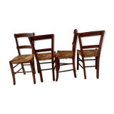 Series of 4 wooden chairs and straw