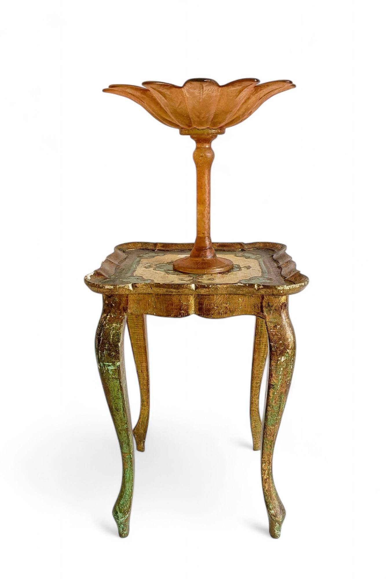 Art Nouveau Glass Compote Vase, Palm Tree Design, French, Early 20th-C