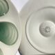 6 oyster plates Salins green earthenware cream