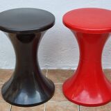 Pair of vintage stools, black and red by Henry Massonnet for Stamp, France