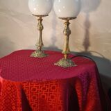 paire de lampes de chevet bronze et opaline 31x11 elec refait a neuf