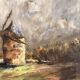 Oil Painting Table Wood Mill Woman Bigouden Impressionism Courvois