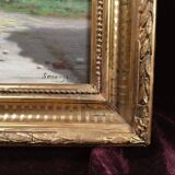 Antique oil painting, french barbizon school, wooden frame