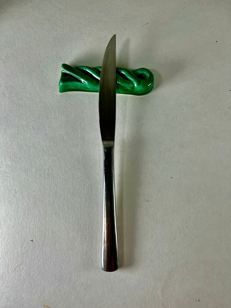 Knife holders in green ceramic Vallauris vintage 1950