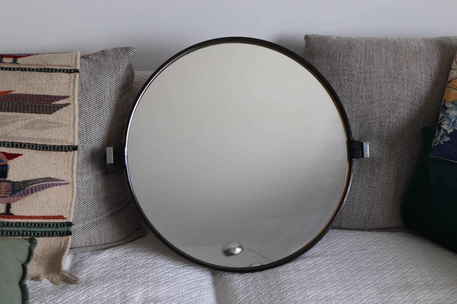 Vintage Smoked Plastic Round Wall Mirror