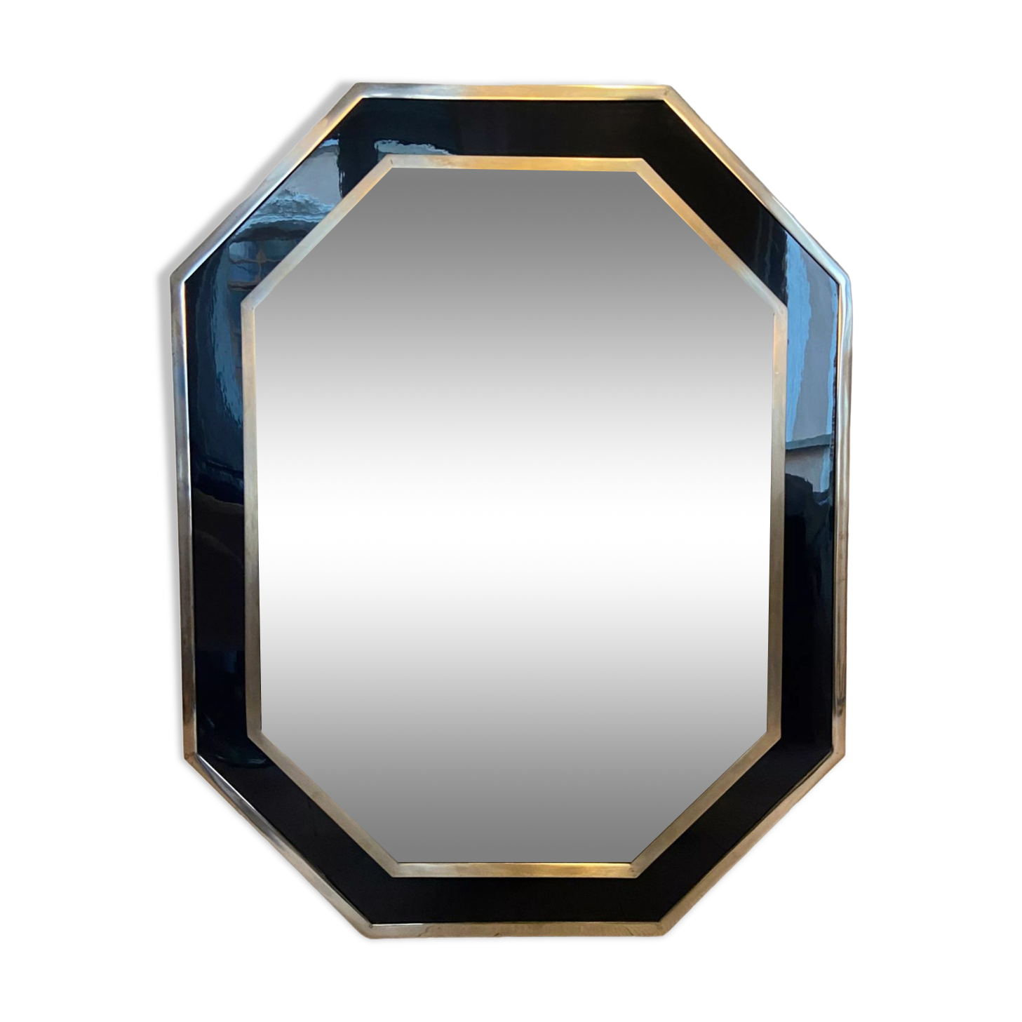 Chrome and blue lacquer mirror, 1970s