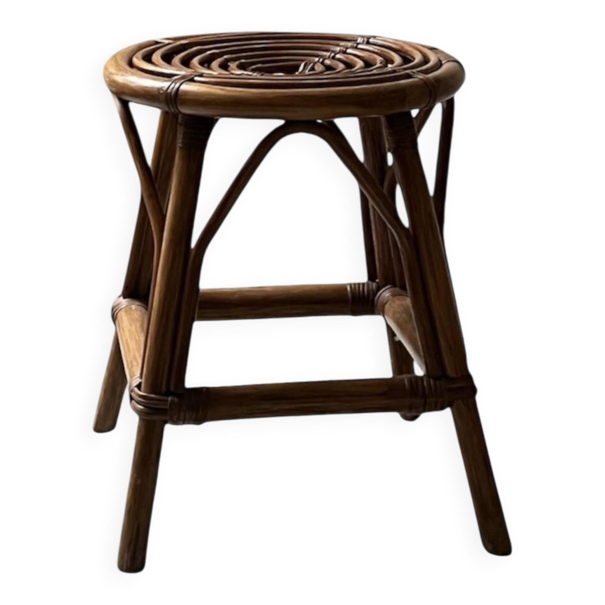Vintage spiral rattan stool, France 1950