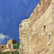 Aquarelle Paysage provençal aux remparts fortifiés