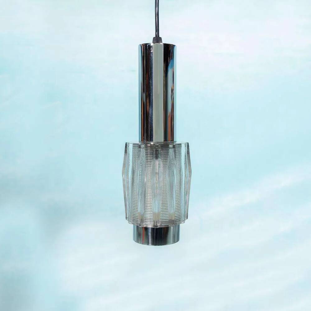 Vintage chrome and glass suspension, space age cascade lamp.