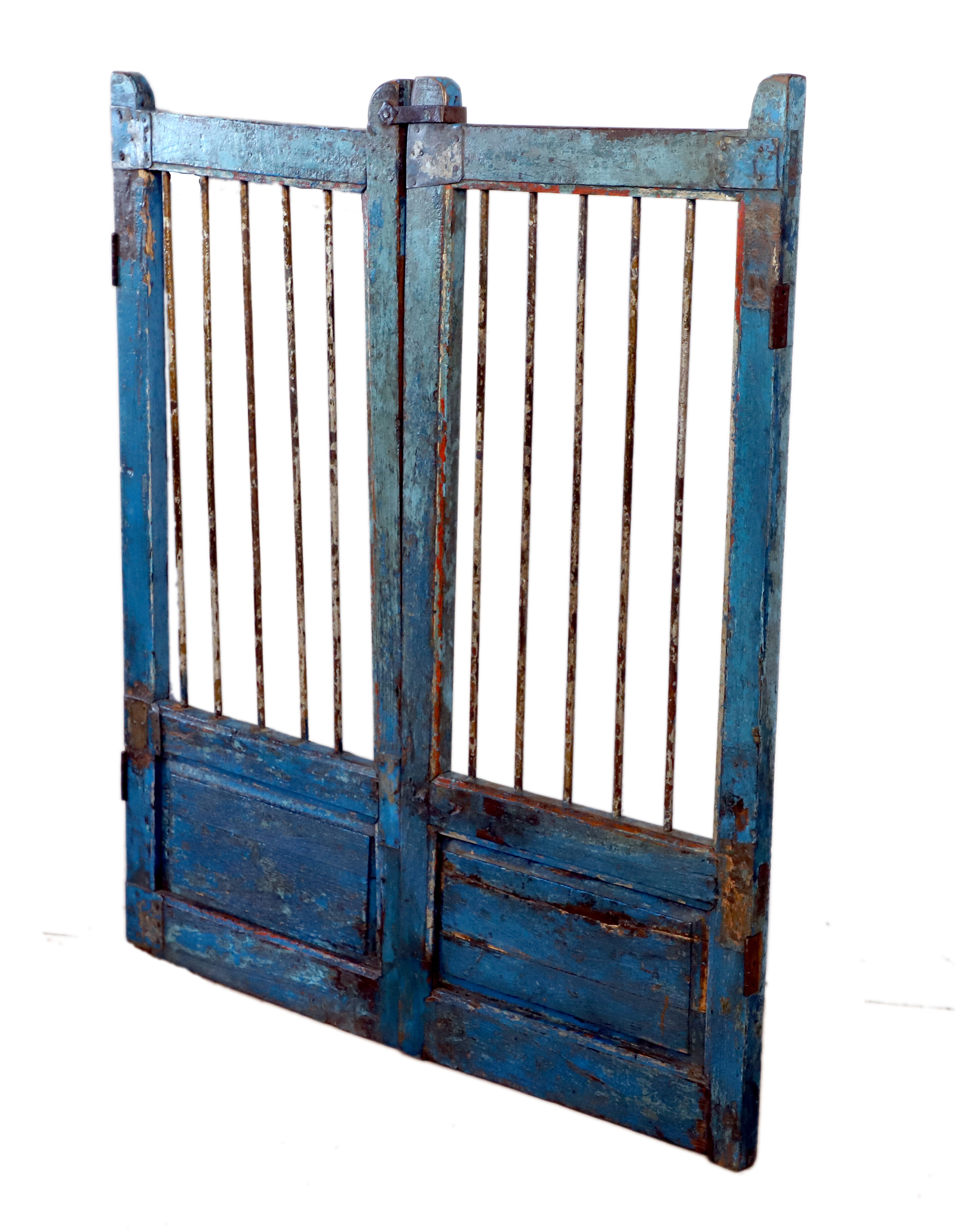 Old burmese teak gate with openwork wrought iron panels