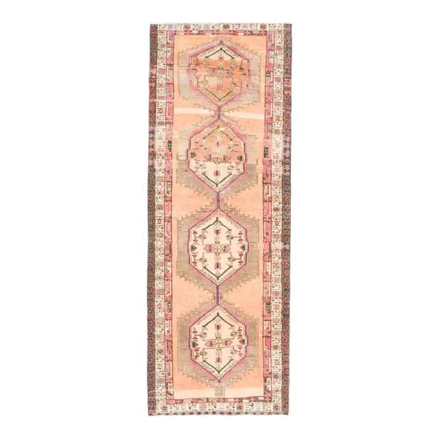 Vintage Turkish Oushak Handmade Wool Cotton Orange Runner Rug 113x317