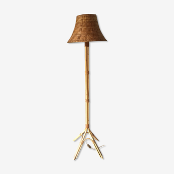 Lampadaire en rotin & bambou vintage 1960