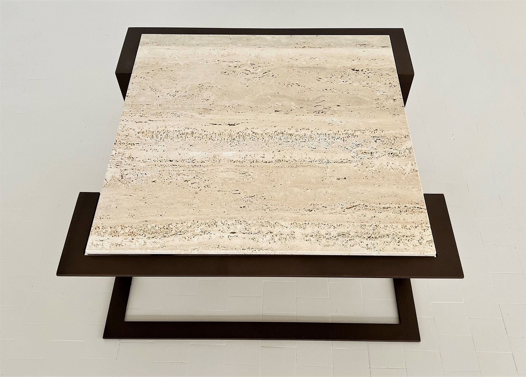Italian mid-century travertine marble coffee table and metal base, 1970