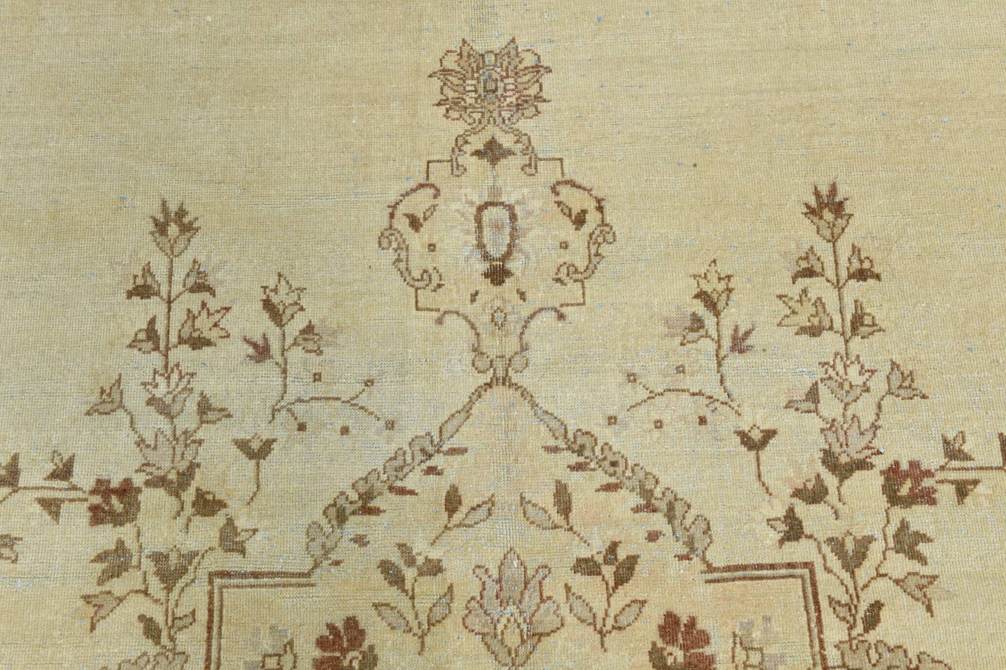 Tapis Vintage Beige Clair Motif Médaillon Floral Élégant, 354x458 Cm