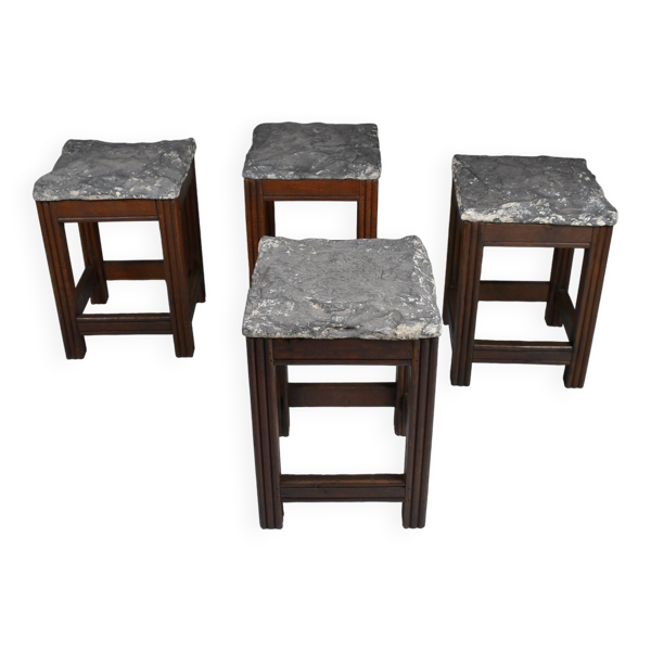 Tabourets vintage en pierre et bois x 4