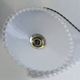 Vintage suspension lamp in white opaline with serrated edges