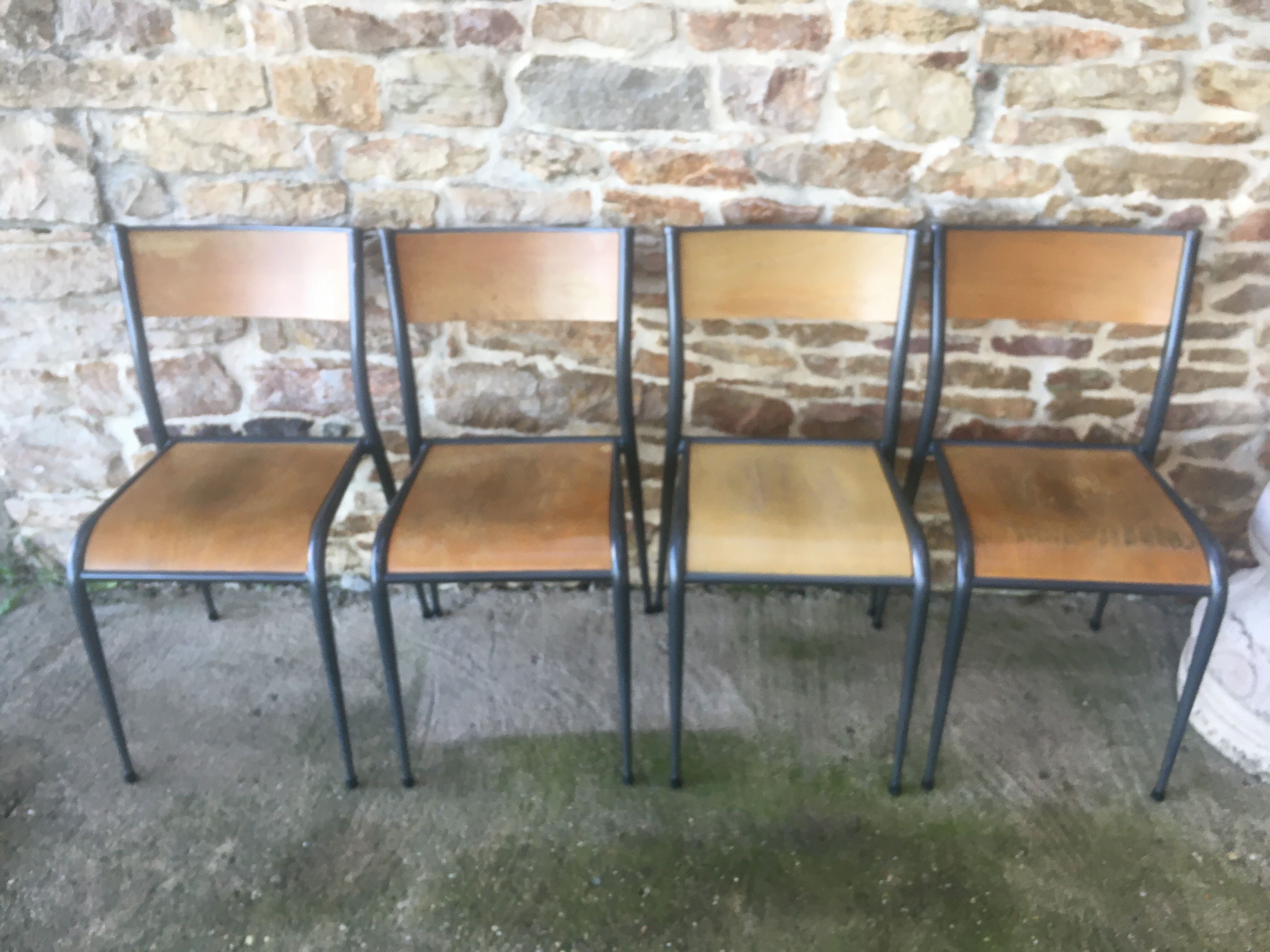 4 vintage school chairs, compass legs