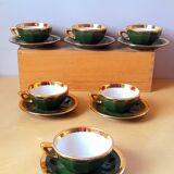 Set of green and gold apilco bistro cups