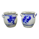 Paire de pots en grès émaillés au sel, gris et bleu