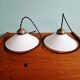 Pair of Art Deco conical white opaline pendants, 1920-30.