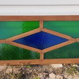 Old teak frame panel/window and 7 colored & embossed glass panels