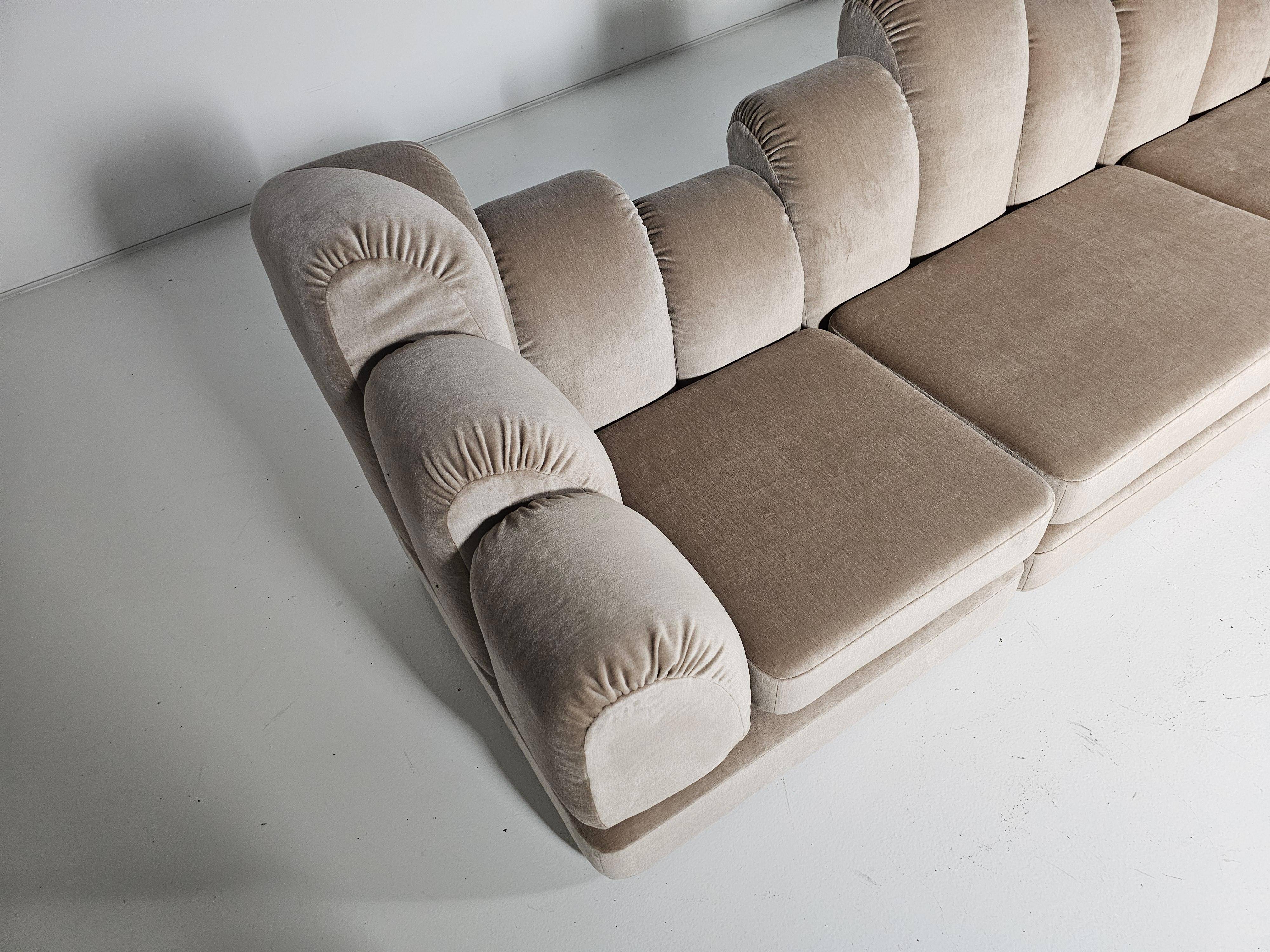 Beige mohair velvet sectional sofa by Hans Hopfer, Roche Bobois.