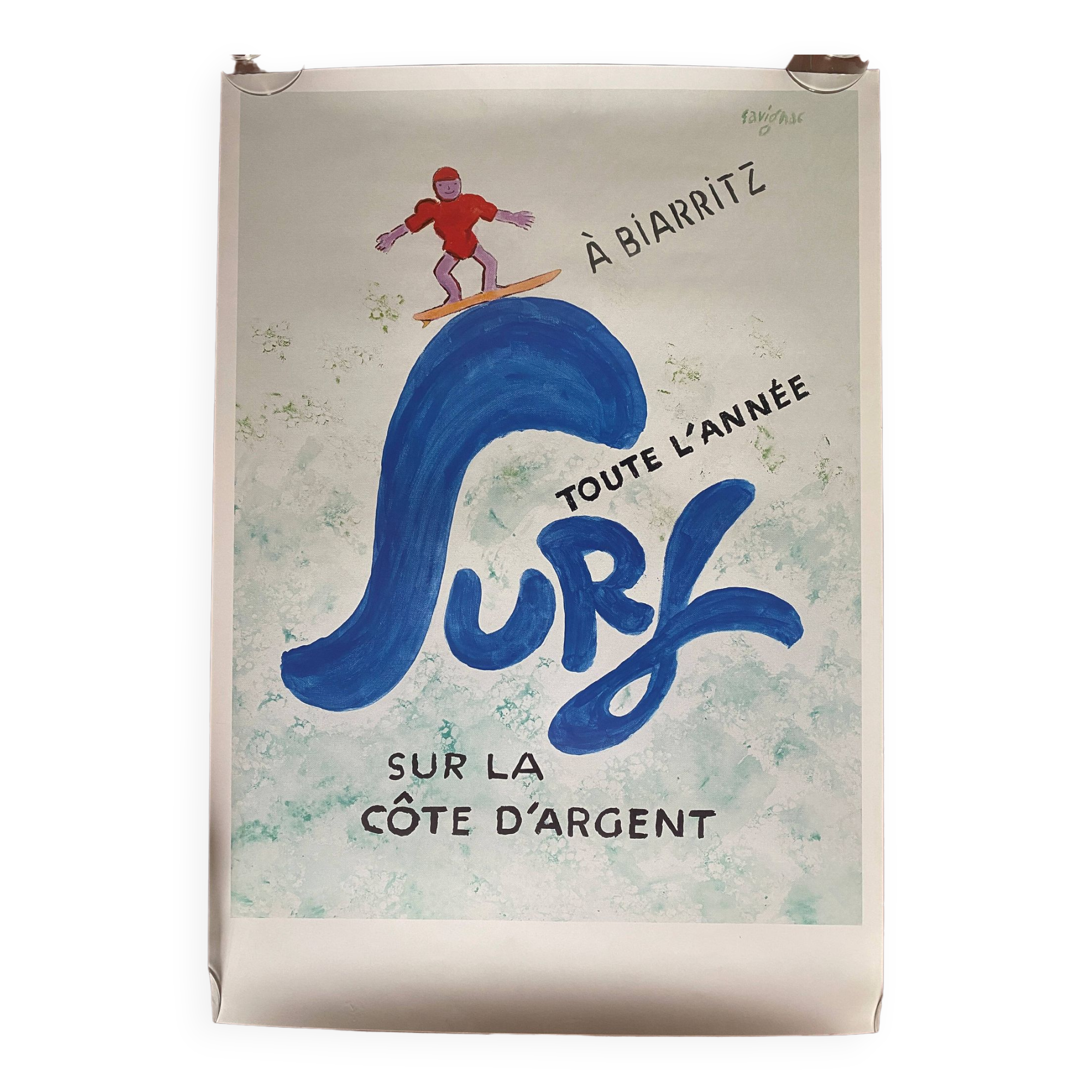 Original advertising poster "Surfing in Biarritz" Raymond Savignac 48x69cm 90's