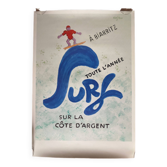 Original advertising poster "Surfing in Biarritz" Raymond Savignac 48x69cm 90's