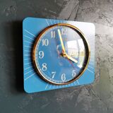 Horloge formica vintage pendule murale silencieuse rectangulaire "Carrez bleu"