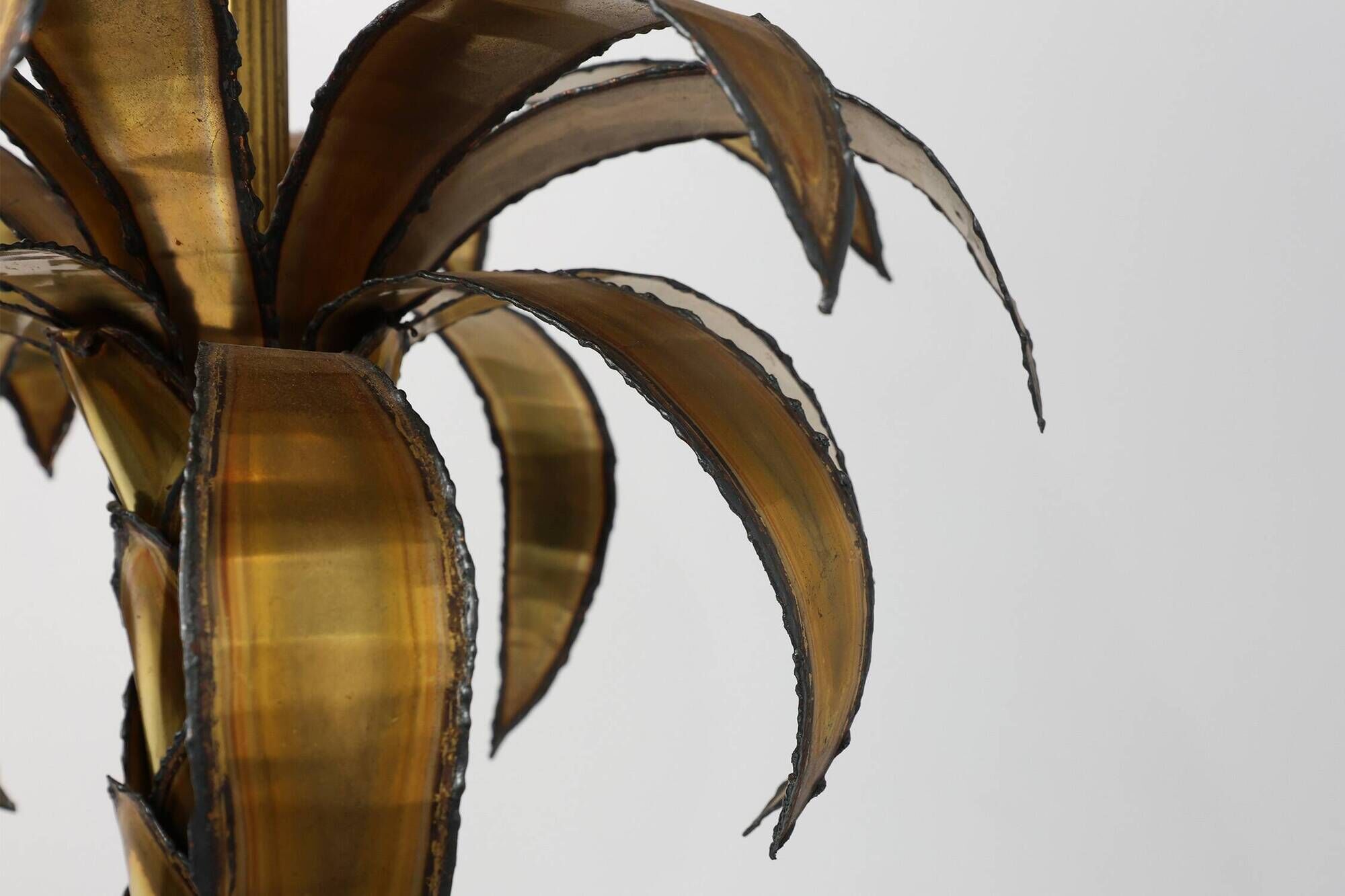 Hollywood Regency brass palm tree table lamp with black shade, France, 1970
