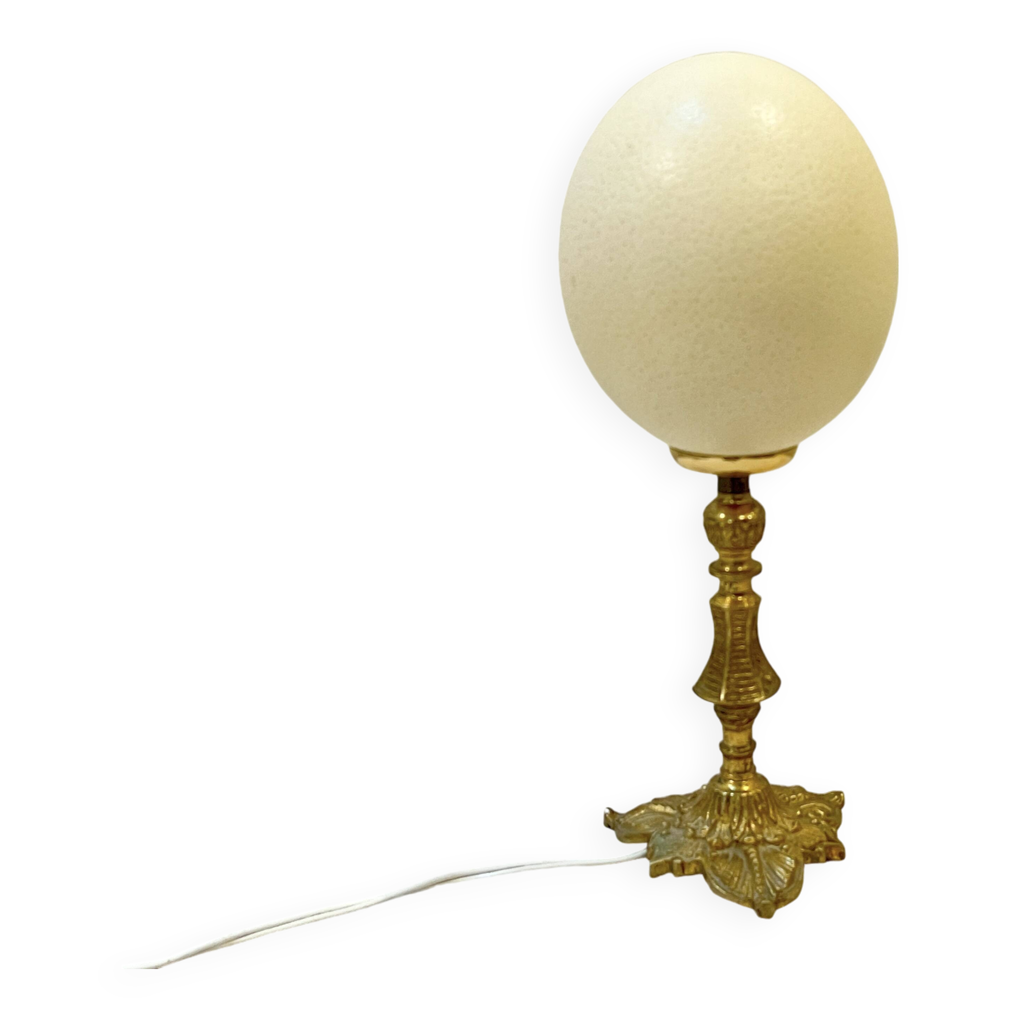 Ostrich egg on bronze stand old cabinet of curiosities lamp