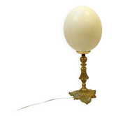 Oeuf d'autruche sur pied bronze ancien  cabinet de curiosités lampe