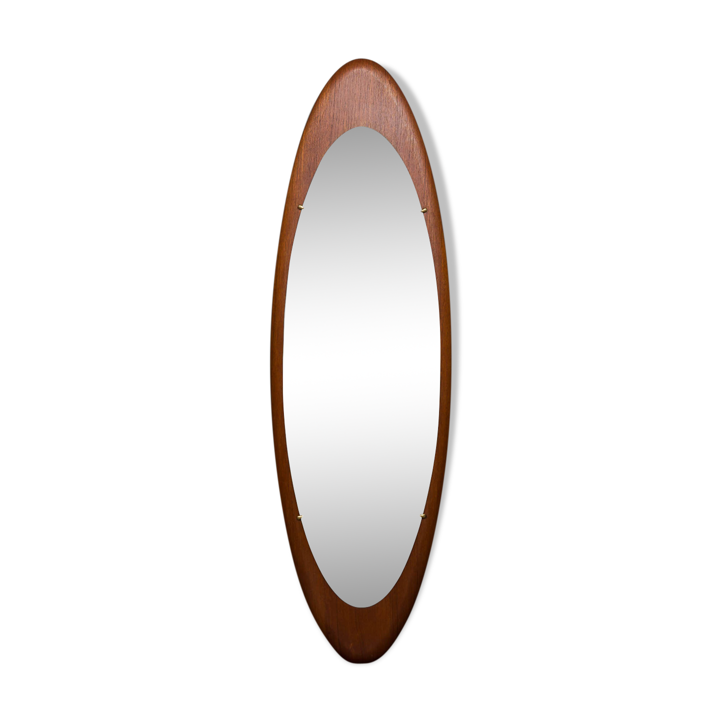 Oval italian mid-century teak mirror - 157x48cm