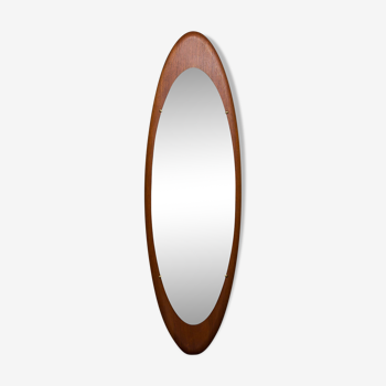 Oval italian mid-century teak mirror - 157x48cm