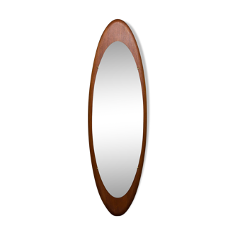 Oval italian mid-century teak mirror - 157x48cm