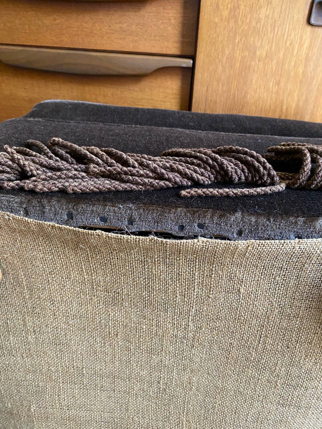 Large brown velvet pouf