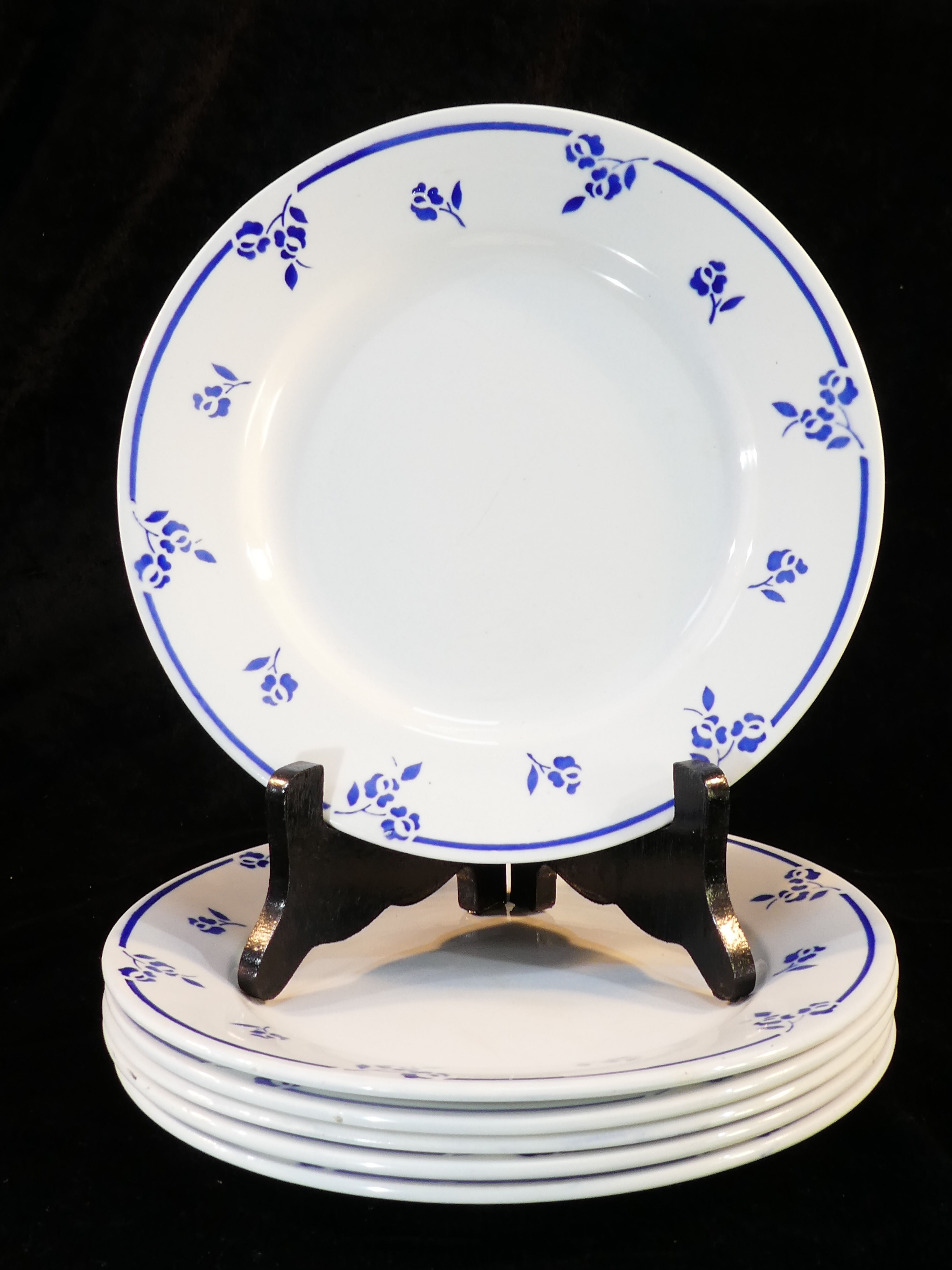 6 assiettes plates en faience de digoin sarreguemines petite fleur bleu