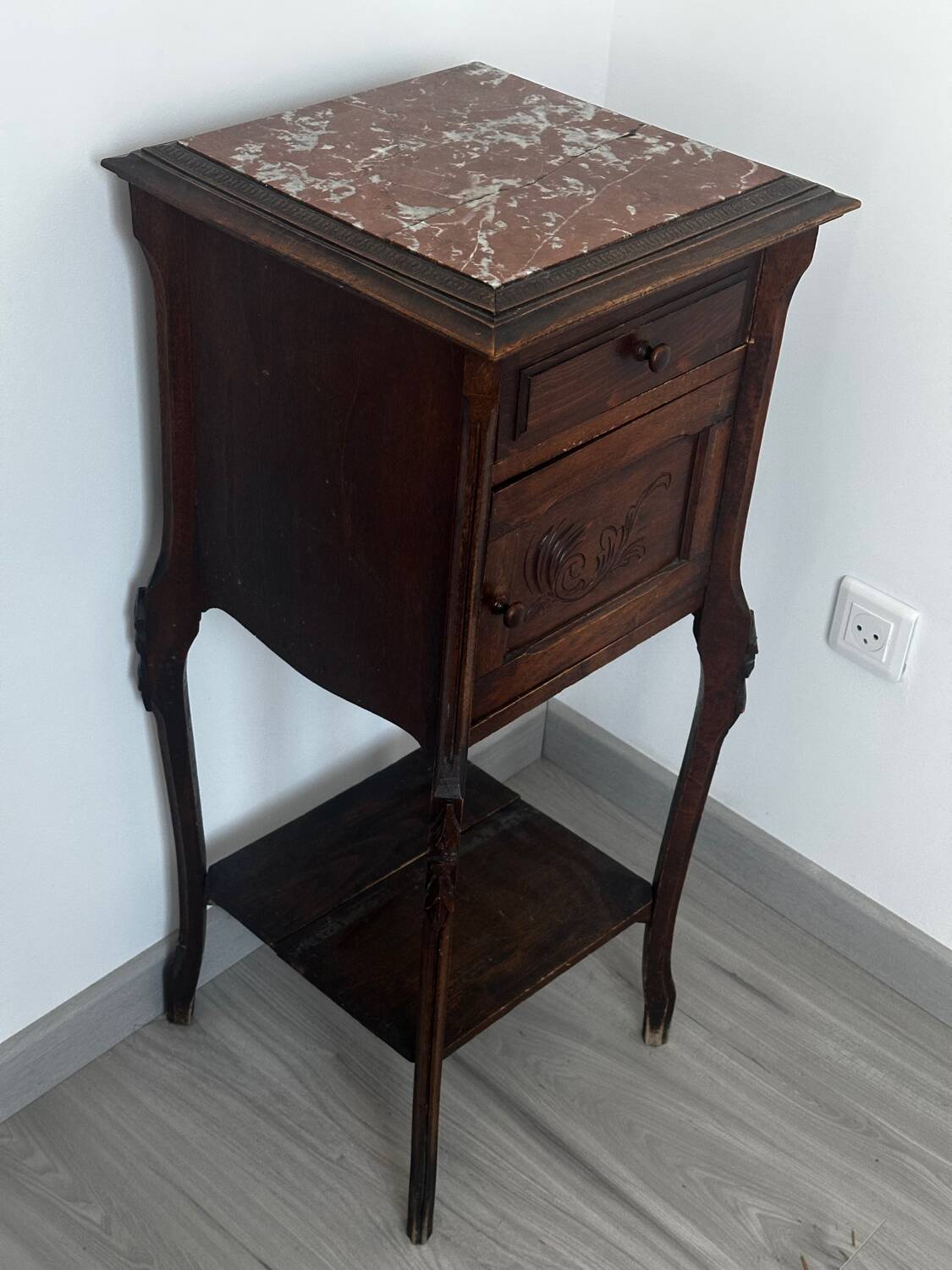 Nightstand / occasional table, late 19th century, wood and marble.