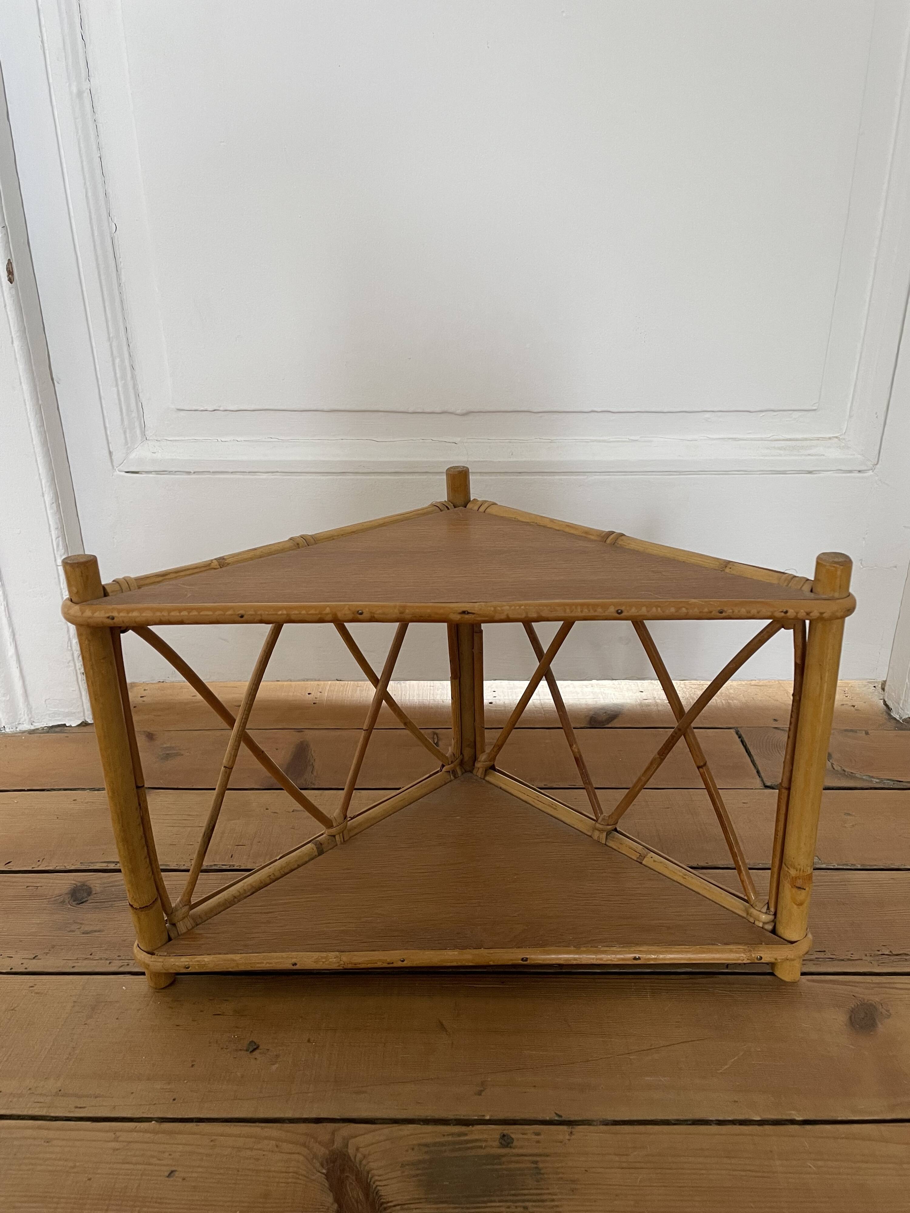 Rattan corner shelf, circa 1960
