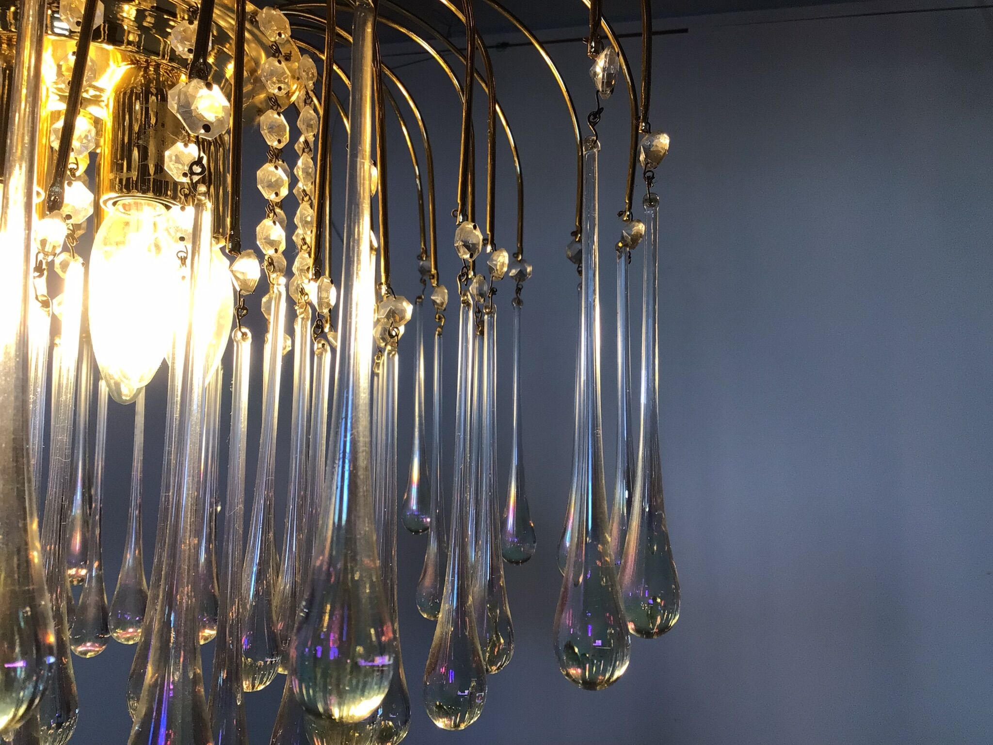 Mid-century waterfall hanging lamp with glass drops