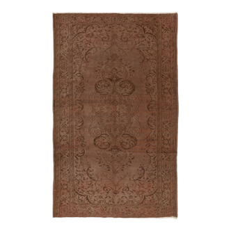 (183x294 cm) modern handmade vintage turkish rug over-dyed in brown with medallion design (k298)
