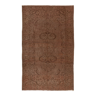 (183x294 cm) modern handmade vintage turkish rug over-dyed in brown with medallion design (k298)