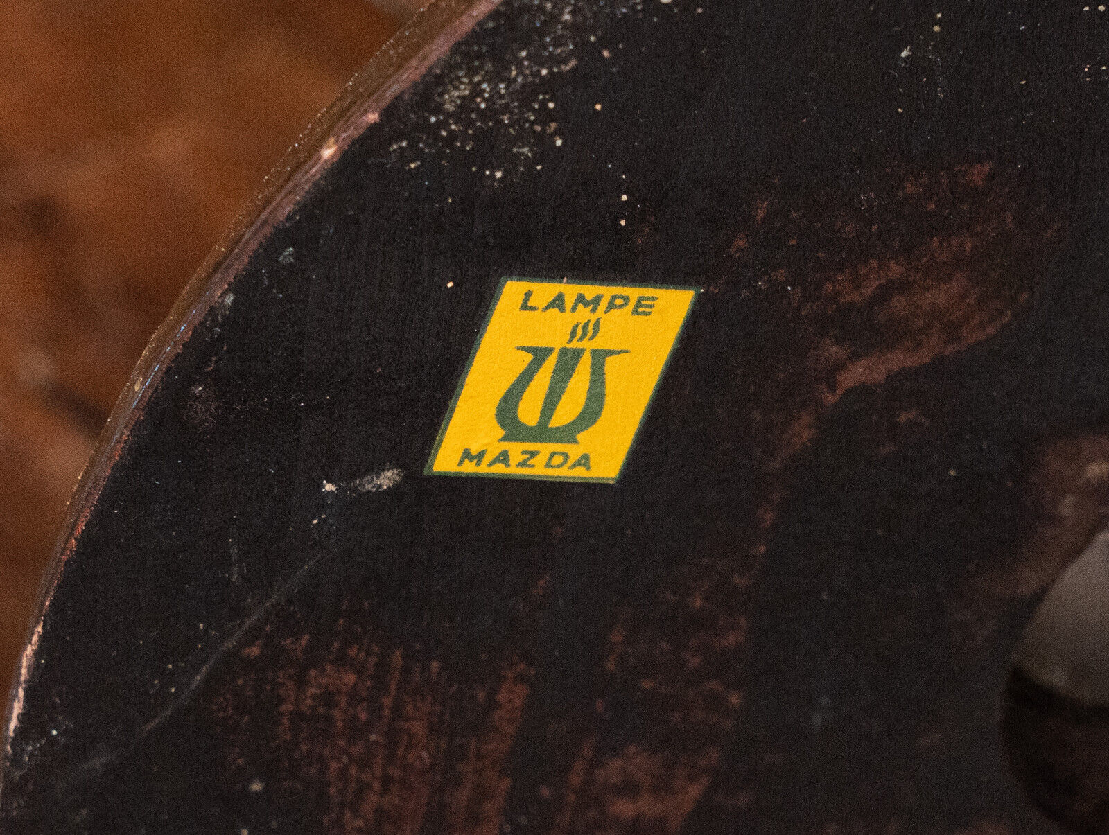 White Mazda opaline lamp on stand in wood and brass