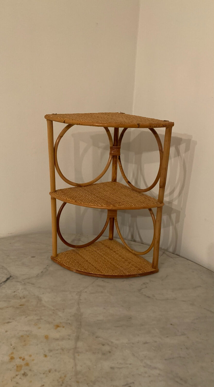 Rattan corner shelf