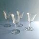 4 Antique Digestif Glasses on Foot Art Deco Pattern Cut Glass 1950s